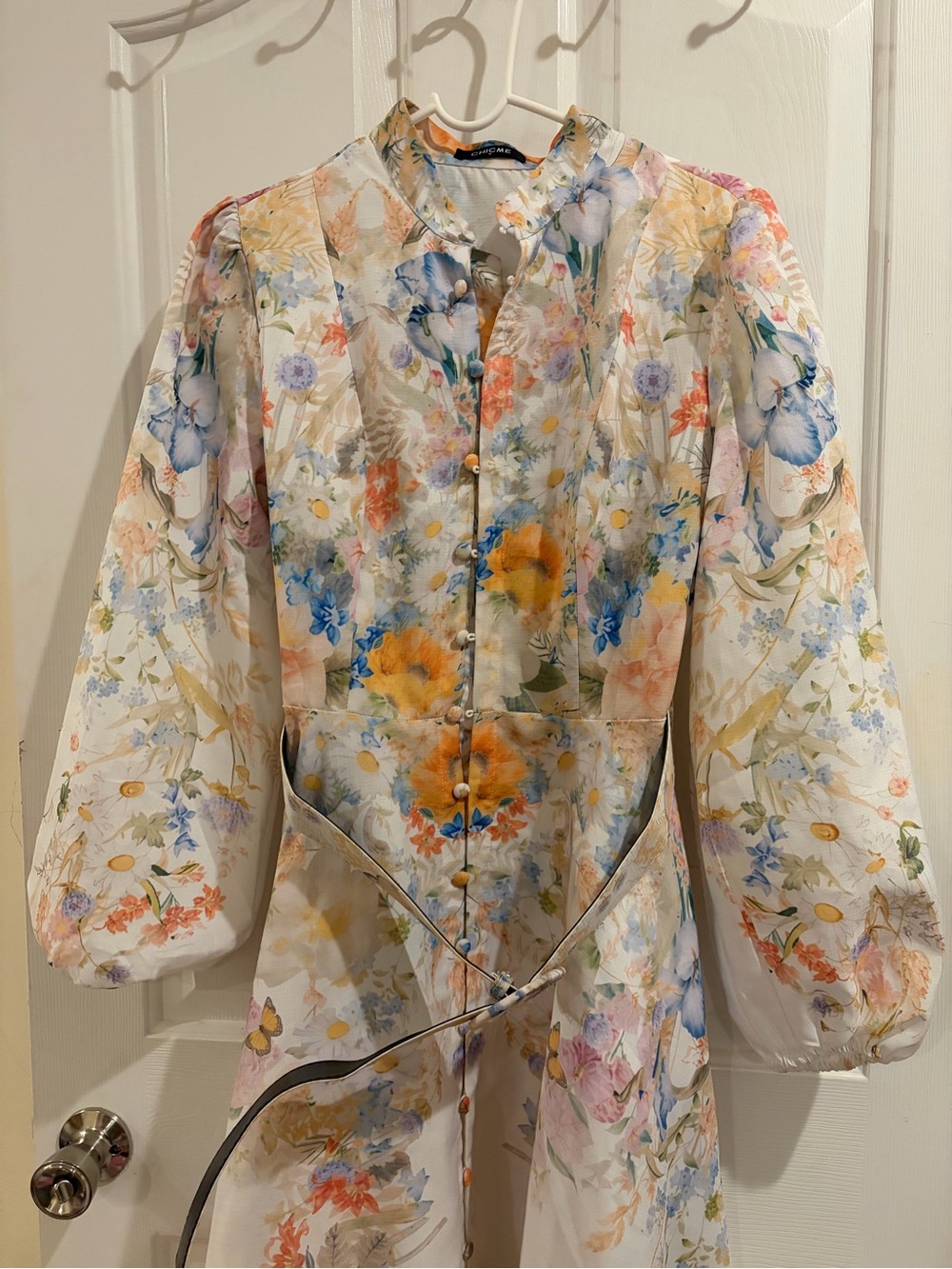 Chic Me Floral Puff-Sleeve Midi Coat Dress - Pastel Floral